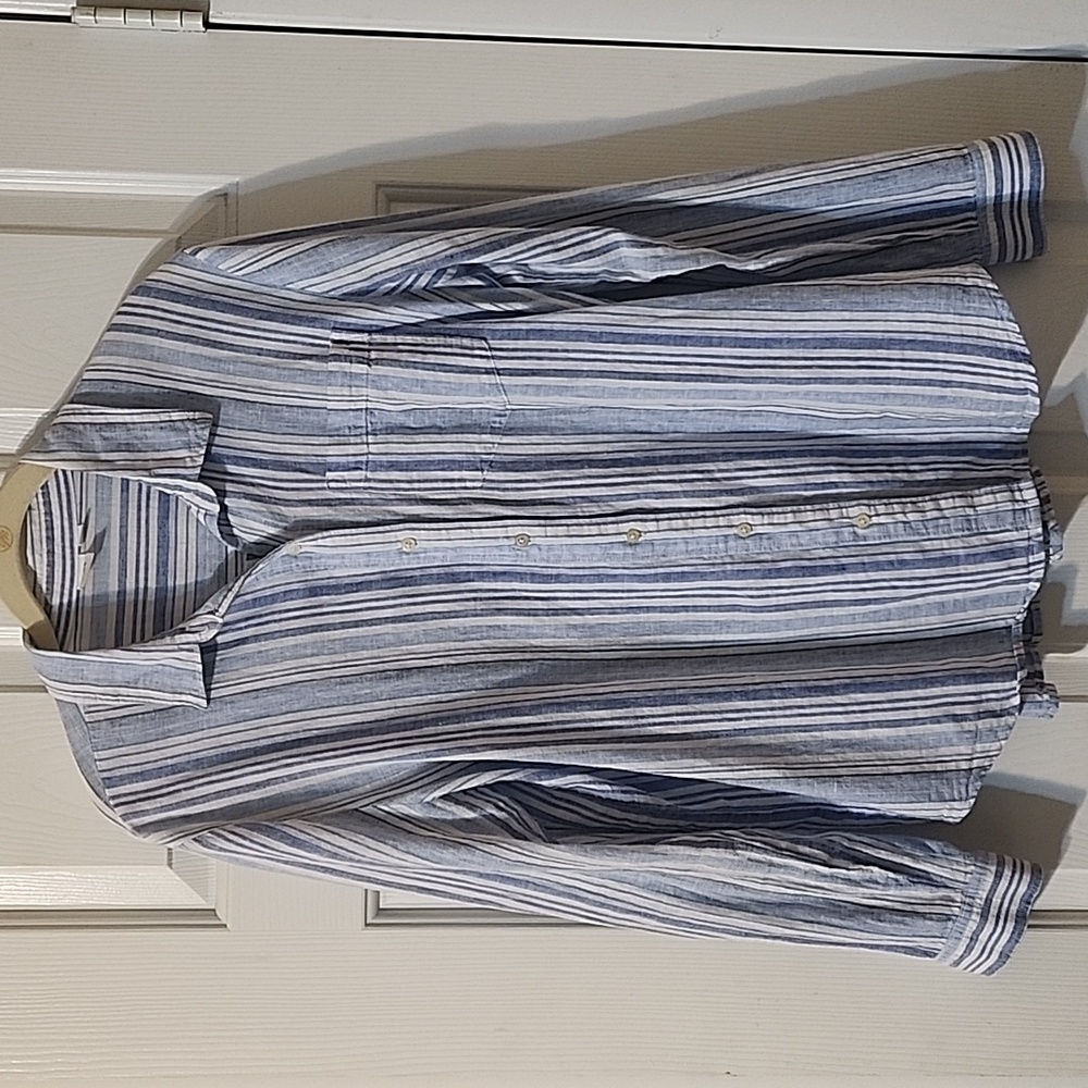 Linen button-down shirt - Gap, Medium, Blue and white stripes